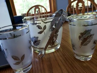 Vintage Set Of 2 Libby Frosted Silver Leaf Tumbler Glasses With Ice Bucket