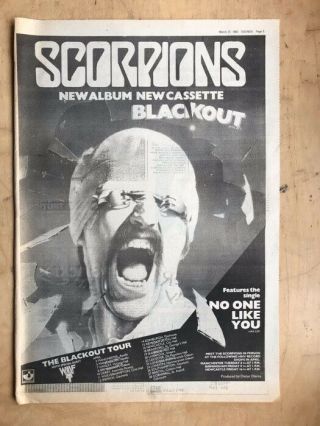 Scorpions Blackout Poster Sized Music Press Advert From 1982 With Tour