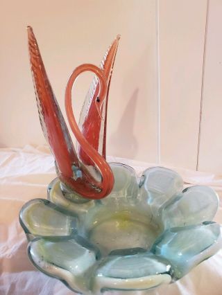 Hand Blown Murano Style Art Glass Swan Ash Tray Paperweight 2