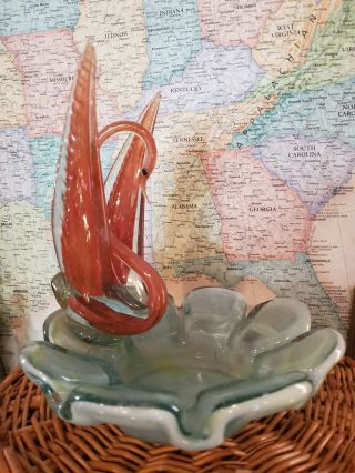 Hand Blown Murano Style Art Glass Swan Ash Tray Paperweight 3