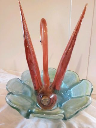 Hand Blown Murano Style Art Glass Swan Ash Tray Paperweight 4