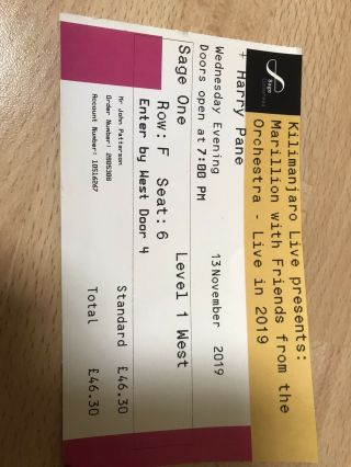 Marillion Ticket Gateshead 13th November