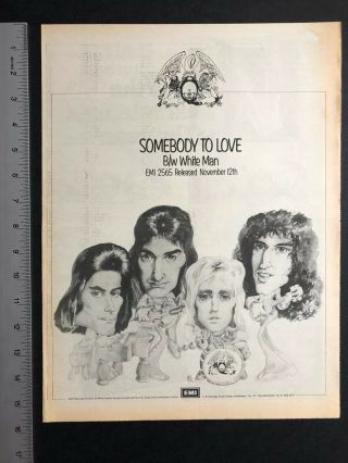 Queen 1976 " Somebody To Love " 12x16 " Hit Single Promo Ad