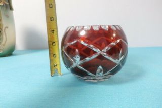 Vintage Red Cranberry Cut To Clear Art Glass Rose Bowl Vase