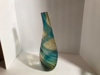 15” Green And Yellow Twisted Murano Style Vase