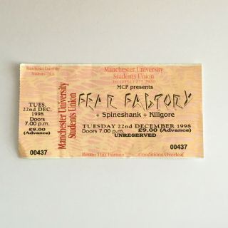 Fear Factory - 22/12/1998 Manchester University Concert Ticket Stub