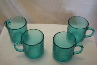 Vintage Arcoroc Teal/aqua Green Coffee Mugs: Set Of 4 - Marked: France