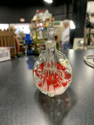 Vintage Joe St Clair Floral Bubble Glass Teapot Ring Holder Paperweight Red 2