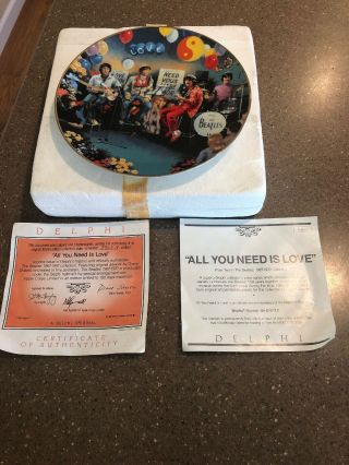 Vintage Beatles All You Need Is Love Plate By Delphi 1992,  Box,  Insert