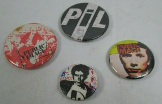 Public Image Ltd Pil 4 X Vintage Early 80s Badges Buttons Pins Punk Wave