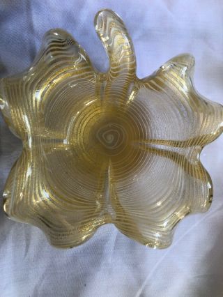 Vintage Murano (?) Venetian Glass Clear And Gold Fleck Bowl