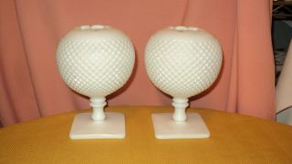 Pair Vintage WESTMORELAND Milk Glass ENGLISH HOBNAIL Ivy Rose Bowl Vase 7 