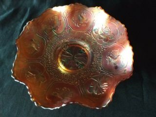 Vintage Carnival Glass Footed Dragon And Lotus With Roses Marigold Bowl 9 "