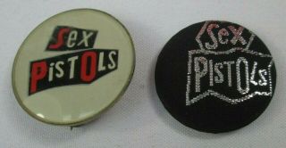 The Sex Pistols 2 X Vintage Early 1980s 25mm Badges Pins Buttons Punk Wave