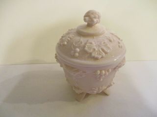 Vtg.  Jeannette Shell Pink Milk Glass,  4 Footed Candy Dish With Lid 1950 