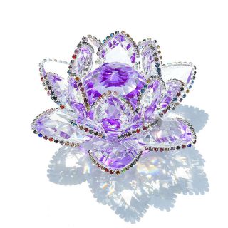 Crystal Sparkle Purple Crystal Lotus Flower Feng Shui Home Decor With Gift Box