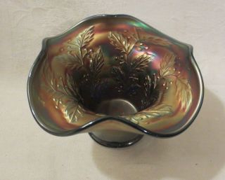 Vintage Fenton Cobalt Iridescent Carnival Glass Holly Pattern Hat Vase 3 1/2 "