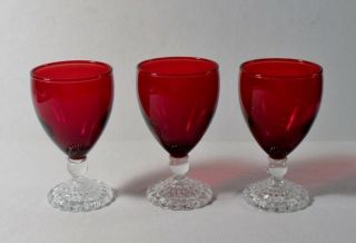 3 Anchor Hocking Bubble Foot Ruby Red 4 - 1/8 " Wine/juice Glasses