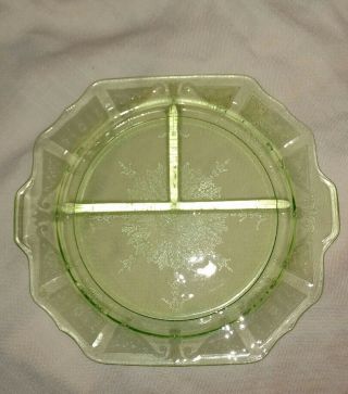 Vintage Green Depression Glass Divided Dinner Plate 10 1/2 X 11 1/2