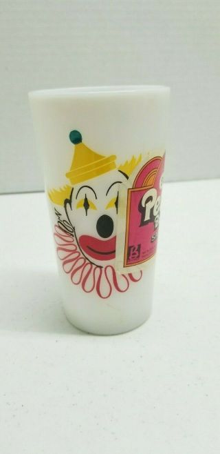 Rare Vintage Hazel Atlas Clown Milk Glass Tumbler Peanut Butter Sticker