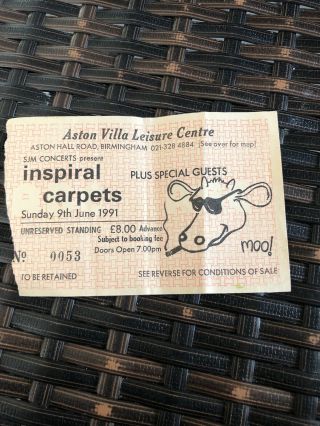 Inspiral Carpets Concert Ticket Aston Villa Leisure Centre 9th June 1991
