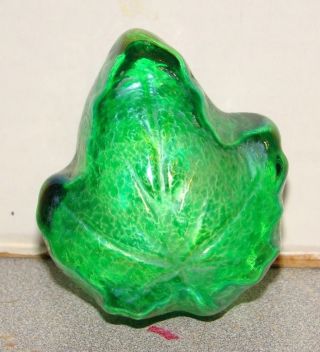 Robert Held Green Iridescent Art Glass Maple Leaf Paperweight