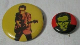 2 X Vintage Late 70s Stiff Era Elvis Costello Badges Pins Buttons Punk