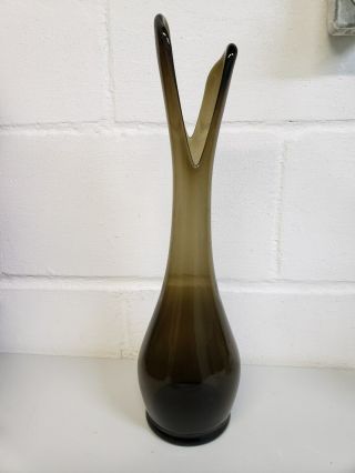 Gorgeous Vintage Smoke Swung Glass Vase 17 " Tall