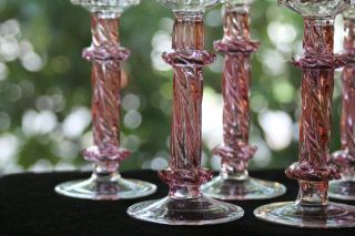 Murano Wine Flute Glasses with Iridescent Pink Stems (5) 4