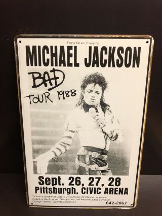Michael Jackson Bad Tour 1988 Concert Poster Vintage Small Metal Sign 20x30 Cm