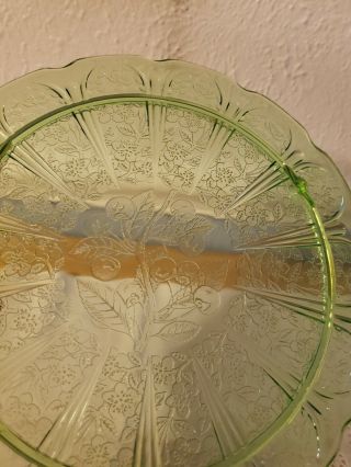 Vintage Cherry Blossom Green Depression Glass Cake Plate /Cup Cake Stand 2