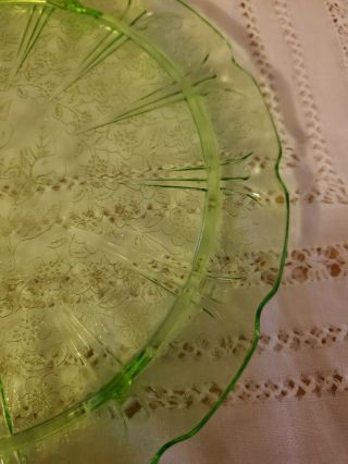 Vintage Cherry Blossom Green Depression Glass Cake Plate /Cup Cake Stand 3