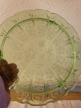 Vintage Cherry Blossom Green Depression Glass Cake Plate /Cup Cake Stand 4