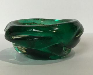 Vintage Murano Art Glass Bowl Ashtray Emerald Green & Gold