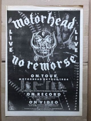 Motorhead No Remorse On Tour Poster Sized Music Press Advert From 1984