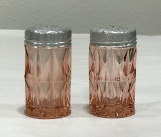 Vintage Depression Glass Salt And Pepper Shakers Windsor Pink Diamond.