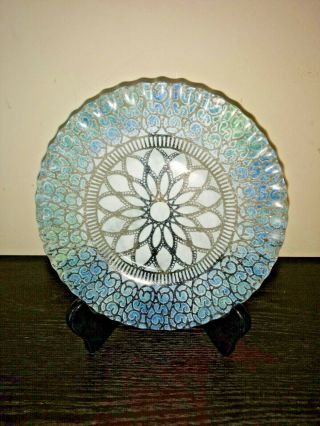 Vintage Sydenstricker Fused Art Glass Aqua Blue Dish 7.  5 "