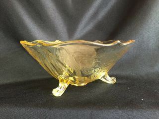 Yellow Depression Glass Lancaster Landrum Topaz 3 Footed Bowl Etched (inv314)