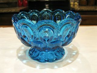 Le Smith Moon And Stars Colonial Blue Pedestal Compote Scalloped Rim