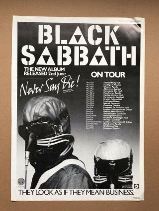 Black Sabbath Never Say Die/tour Poster Sized Music Press Advert From 1