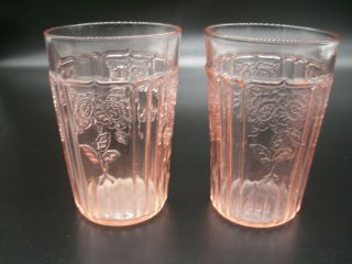Two Anchor Hocking 3 5/8 " Pink Mayfair Open Rose Depression Juice/water Tumblers