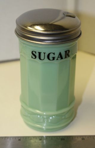 Jade Green Glass Printed Sugar Shaker Dispenser Retro Depression Style