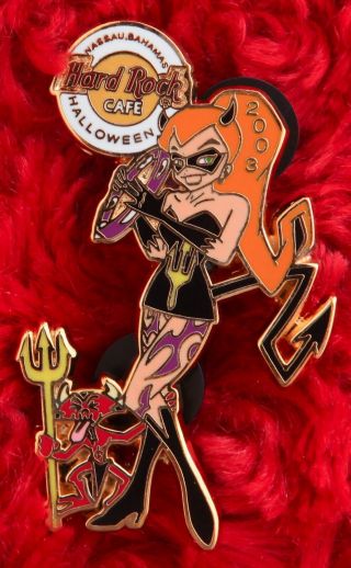 Hard Rock Cafe Pin Nassau Bahamas Halloween Cat Woman Girl Costume Tattoo Devil