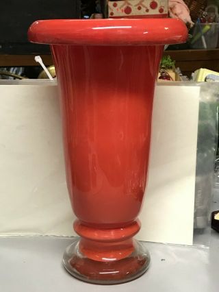 Vintage Orange Red Blown Glass Tall Vase Swirl Pattern 12 " Heavy Base