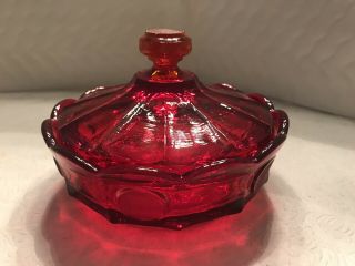 Vintage Fostoria Ruby Red Coin Glass Candy Dish With Lid