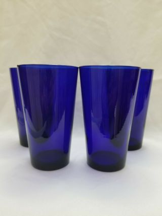 16oz Libby Cobalt Blue Straight Side Iced Tea /water Tumbler Glasses Set Of 4