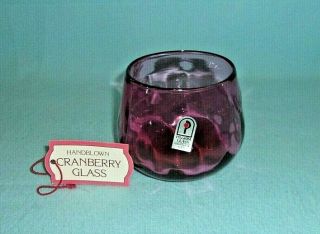 Pilgrim Glass Cranberry Swirl Optic Open Sugar Bowl With Tags.  Sugar Bowl