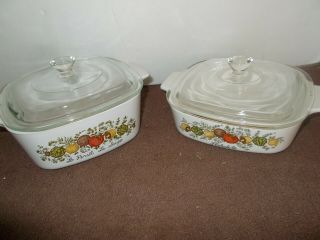 2 - Corning Ware Spice Of Life Casserole Dishes With Lids 1qt & 1.  5qt Vgc