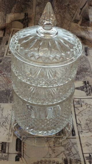 Indiana Glass Clear Princess Footed 3 Tier Candy Dish W/ Matching Lid.