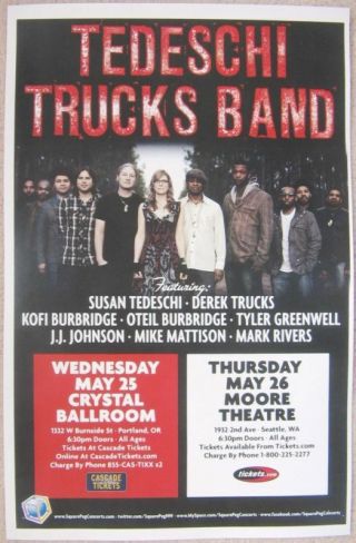 Tedeschi Trucks Band 2011 Gig Poster Seattle / Portland Oregon Concert